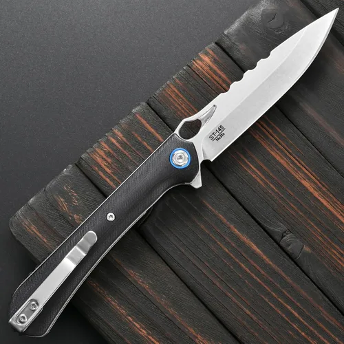 Vista 3 de Sitivien ST145 - Cuchillo de bolsillo plegable, hoja de acero 14C28N, mango G10 EDC herramienta cuchillo para supervivencia al aire libre Negro