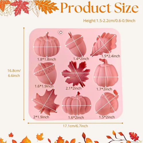 Vista 3 de 1 molde de silicona para chocolate con forma de hojas de arce, bellotas y calabazas en 3D para otoño, día de Acción de Gracias, tema de cosecha
