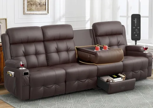 Vista 16 de Sofá reclinable, sofá reclinable con masaje de 3 plazas con gran capacidad de peso, sofá de dos plazas para RV con espacio libre con consola, USB