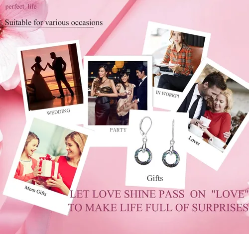 Vista 6 de 925 Sterling Silver Circle Earrings with Austria Crystal Leverback Dangle Earrings Hypoallergenic Jewelry for Women Mom