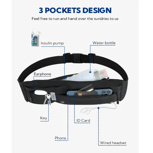 Vista 18 de Waterfly Riñonera Running Sport 3.0 Negra Unisex Licra 1L con Reflectantes y Salida Auriculares