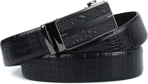 Vista 4 de iCuviy Cinturones de vestir de cuero genuino con trinquete deslizante para hombres, adecuados para el trabajo, negocios, cinturón de hebilla