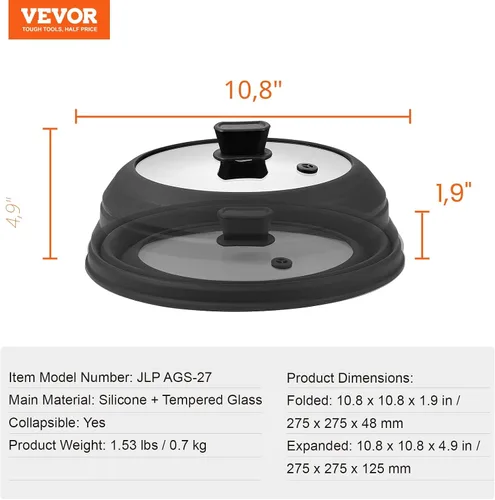 Vista 7 de VEVOR Cubierta y tapete para salpicaduras de microondas, tapa plegable de microondas de 10.8 pulgadas para alimentos, silicona resistente al calor