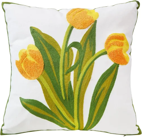 Vista 21 de Fundas de almohada bordadas, 4 girasoles de 18 x 18 pulgadas, diseño floral, 100% algodón, decoración del hogar, flores amarillas, 17.7 x 17.7 in, 1
