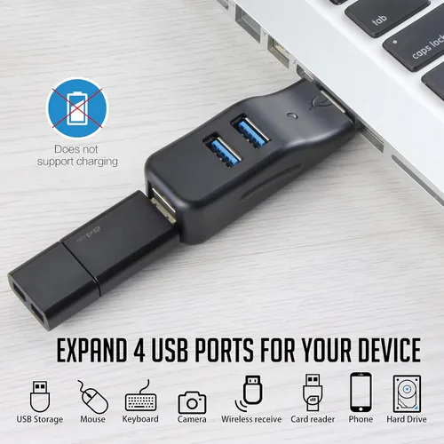 Vista 2 de VCOM Hub USB 3.0 para portátil, divisor USB de datos portátil de 4 puertos, mini USB A Port Expander, transferencia rápida de datos de 5 Gbps