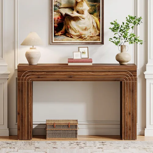 Vista 8 de Tribesigns Mesa consola de granja, mesa de entrada de 55 pulgadas con patas resistentes, mesa de sofá larga y estrecha detrás del sofá, muebles