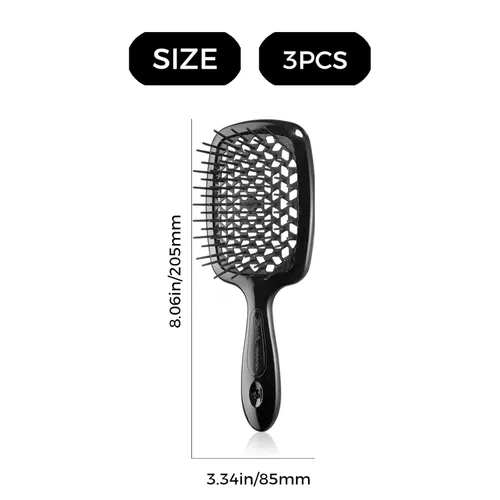 Vista 6 de Cepillo de pelo ventilado de 3 piezas, húmedo y seco, resistente al calor, eliminación de enredos sin esfuerzo, para cabello natural, rizado, liso