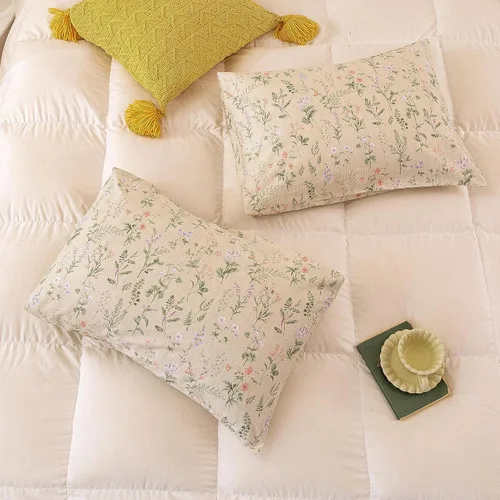 Vista 4 de ECOCOTT Juego de 2 fundas de almohada florales de tamaño estándar, 100% algodón lavado con cierre de sobre, fundas de almohada estampadas de flores