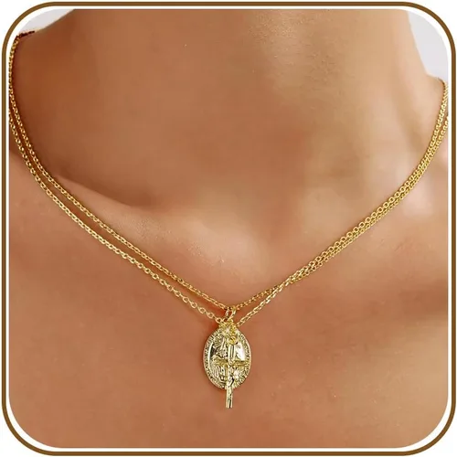Vista 10 de Collares de cruz de oro AllenCOCO para mujer, collares con crucifijo, delicado collar de la Virgen María, Virgen de Guadalupe, cadena de colgantes