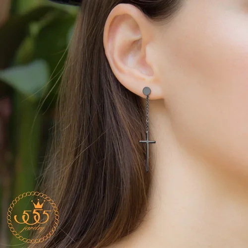 Vista 2 de 555Jewelry - Pendientes colgantes largos de acero inoxidable para mujer