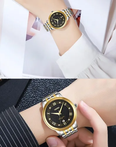 Vista 5 de SKMEI Watches for Couples Men and Women His and Hers Pair Watch Set Husband Wife Valentines Matching Wedding Gifts Classic Stainless Luxry Business