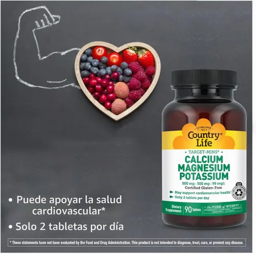 Vista 5 de Country Life Target Mins - Calcio Magnesio Potasio, 500mg/500mg/99mg por 2 Tabletas - 90 Tabletas