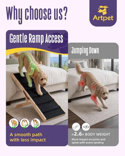 Vista 3 de Dog Ramp for Bed, Adjustable Pine Wood Ramp for Small & Medium Dogs