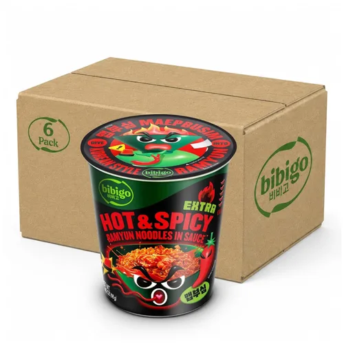 Vista 4 de Bibigo Ramyun Ramen Fideos, Kimchi picante, 3.45 onzas (paquete de 6)