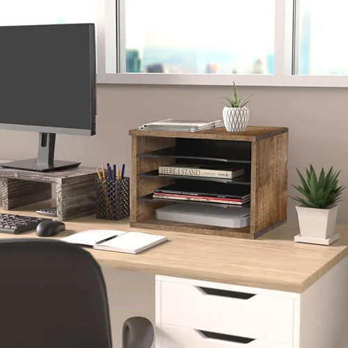 Vista 6 de J JACKCUBE DESIGN MK560A - Organizador de escritorio de madera rústica con 4 compartimentos para el hogar y la oficina, almacenamiento
