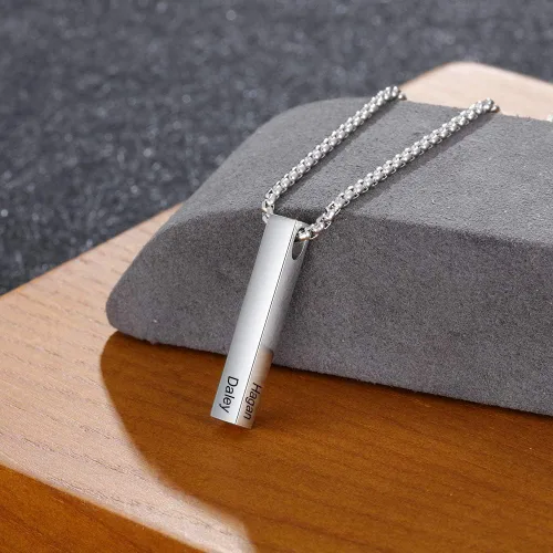 Vista 4 de Lam Hub Fong Collar de barra con nombre personalizado para hombre, collar de cruz personalizado con inicial para padre, hermano, regalos del día