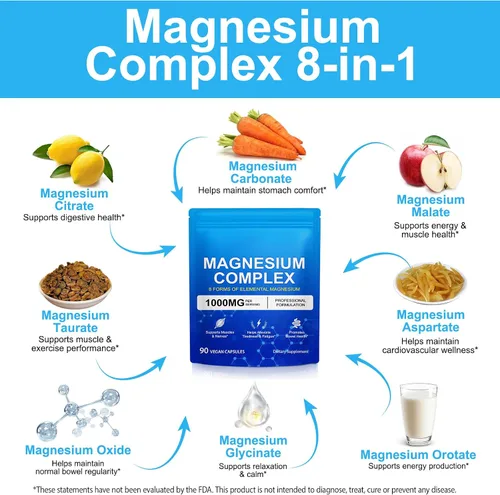 Vista 2 de Cápsulas de glicinato de magnesio, 1000 mg - Aumenta la fuerza muscular, la salud digestiva y el metabolismo energético, 90 cápsulas