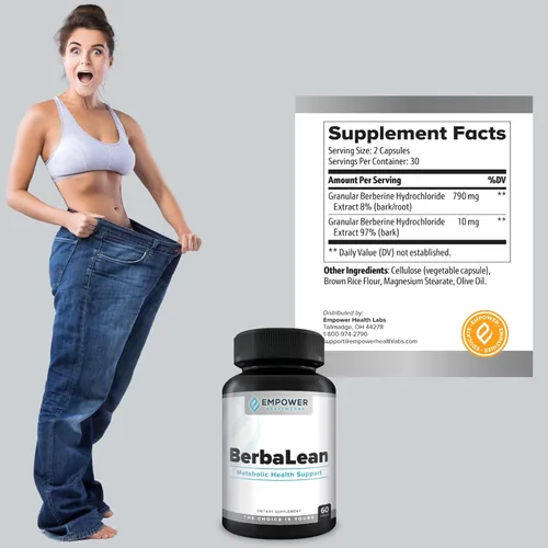 Vista 3 de Empower Health New BerbaLean - Suplemento de berberina y ácido clorhídrico, apoya el metabolismo saludable y la salud digestiva 60 cápsulas
