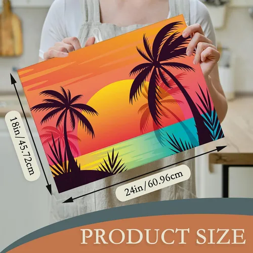Vista 2 de Tapete de secado de platos para encimera de cocina, almohadilla de secado de platos de palmeras tropicales, protector de microfibra reversible