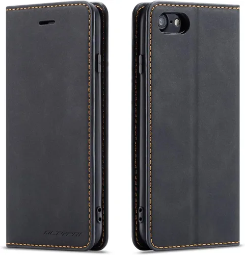 Vista 47 de QLTYPRI Funda tipo cartera para iPhone Air, 3 tarjeteros, color negro Funda de piel sintética de alta calidad, cierre magnético, soporte
