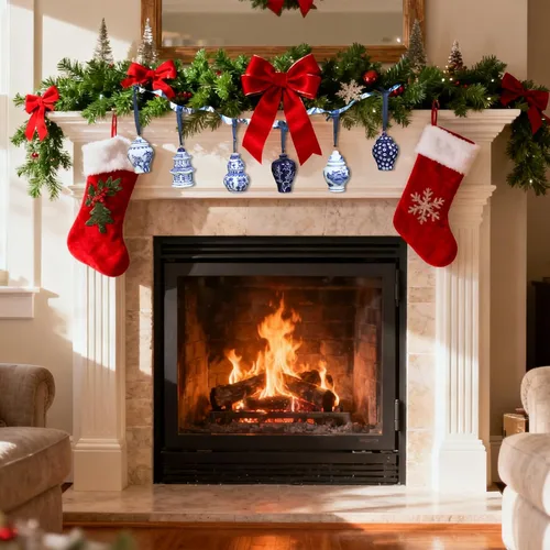 Vista 5 de 6 adornos chinos – Adornos colgantes de porcelana azul y blanca – Adornos de cerámica para árbol de Navidad y decoración de otoño (estilo clásico)