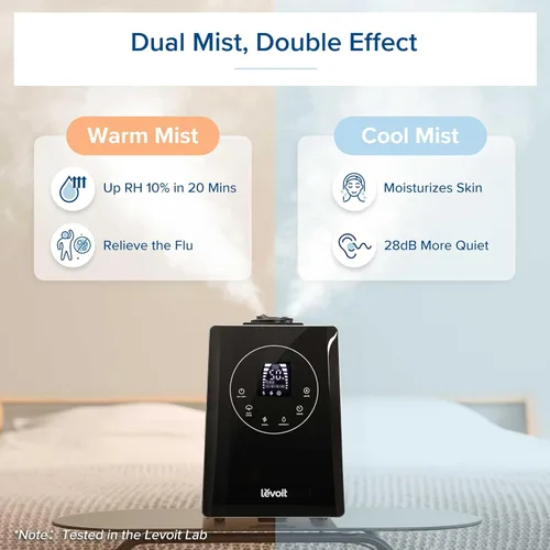 Vista 3 de LEVOIT LV600HH - Humidificador ultrasónico de rociada cálida y fría de 6L, humidificación rápida para dormitorio grande, difusor de aceite esencial