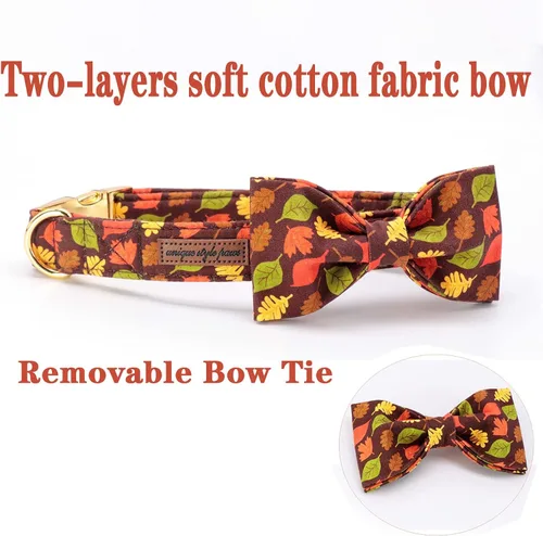 Vista 4 de Unique style paws - Collar de otoño para perros con lazo, collar para cachorros, regalo para mascotas, collar ajustable para perro, collares