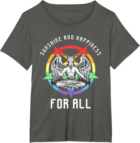 Vista 43 de Funny Sunshine and Happiness for All LGBT Gay Pride Baphomet Camiseta Negro