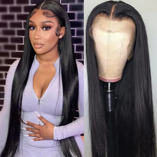 Vista 14 de Iris Queen 12A 16 pulgadas recto HD encaje frontal pelucas de cabello humano prearrancado Peluca de cabello de color negro virgen con encaje