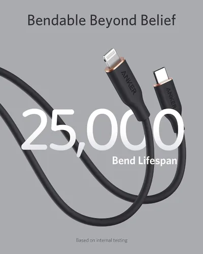Vista 4 de Cable Anker USB C a Lightning, Cable de Carga de Silicona Powerline III Flow con Certificación MFi para iPhone 13 13 Pro (Negro Medianoche, 3 pies)