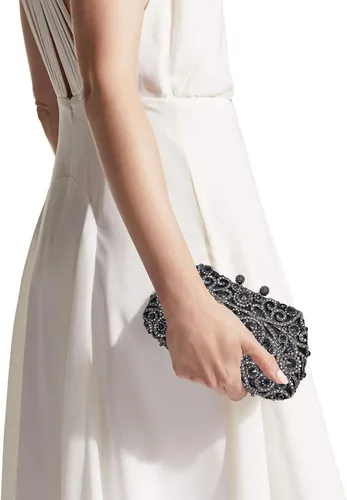 Vista 7 de MOSSMON Bolso formal de la boda de la noche del embrague del cristal del Rhinestone para Negro