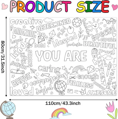 Vista 2 de Naozinebi Póster para colorear positivo para niños, póster gigante con texto en inglés "You Are Coloring", gran afirmaciones positivas, mantel