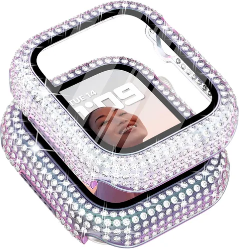 Vista 39 de Surace - Carcasa de 1.49 pulgadas compatible con Apple Watch con protector de pantalla, caja protectora general con diseño de diamantes brillantes