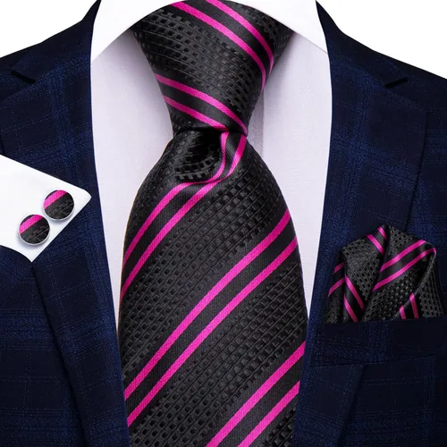 Vista 117 de Hi-Tie Corbata clásica de cachemira para hombre con pañuelo y gemelos a cuadros
