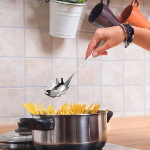 Vista 3 de Cabilock Servidor de cuchara de espagueti de acero inoxidable con mango cómodo, práctica cuchara de servir de fideos para albóndigas de pasta y más