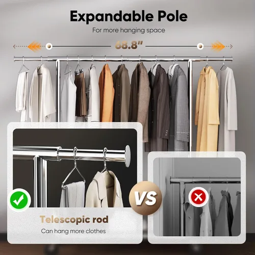 Vista 5 de HOKEEPER Percheros para colgar ropa resistente, perchero portátil con ruedas bloqueables, perchero ajustable para dormitorio, sala de estar