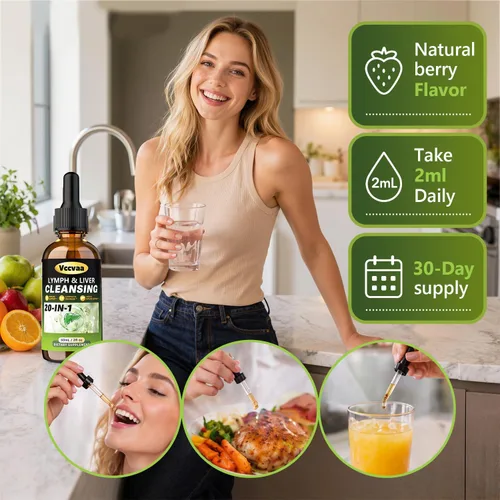 Vista 6 de Lymph & Liver Cleanse Liquid Drops, 20-in-1 Lymphatic Drainage Drops, Natural Herbal Complex with Milk Thistle, Echinacea, Fucoxanthin - Gentle