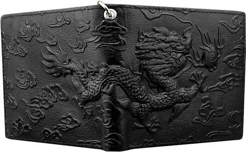 Vista 4 de Balck - Cartera vintage de cuero real con tarjetero y cadena para hombre, Negro -, Vintage