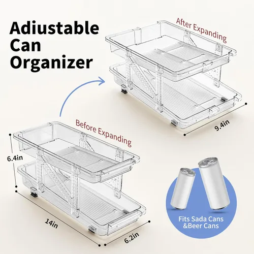 Vista 3 de Dispensador de latas de soda para refrigerador, portadores de latas para nevera, organizador de latas de soda de ancho ajustable para refrigerador