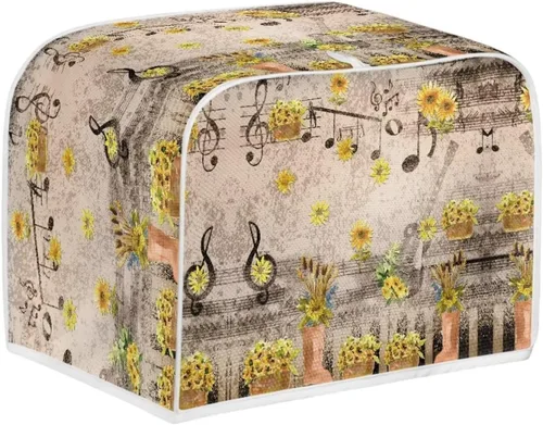 Vista 2 de Fundas decorativas para tostadora de notas musicales otoñales de 2 rebanadas para electrodomésticos de cocina pequeños, cubierta reversible