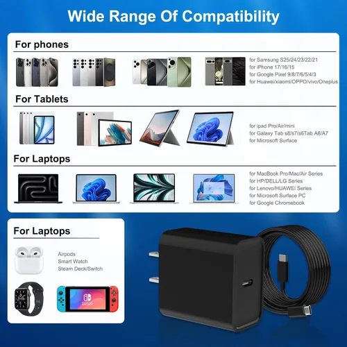 Vista 4 de Cargador de carga rápida para iPhone 16 y 15, paquete de 3 cargadores USB C PD de 20 W con cable de 10 pies, cable USB C tipo C para iPhone 16/16