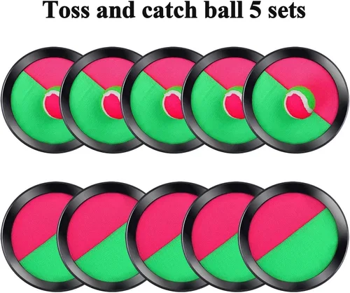 Vista 4 de Cooraby Juego de 5 juegos de palas para lanzar y atrapar pelotas, adecuado para deportes, playa y fiesta con bolsa de almacenamiento, 10 paletas y 5
