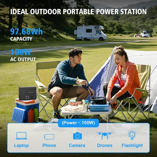 Vista 4 de powkey Estación de Energía Portátil 100W Nominal, Generador Portátil Pequeño de 97Wh con Salida de CA 110V/PD 65W Carga Rápida USB C, Cargador