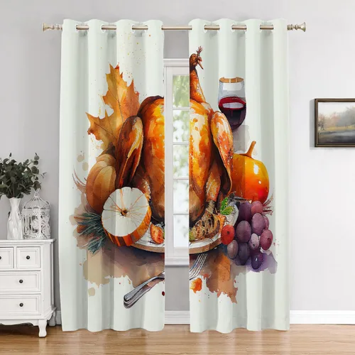 Vista 129 de Cortinas opacas de poliéster multicapa marrón con diseño de bosque natural, 2 unidades, 26 x 24 pulgadas