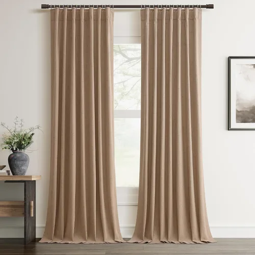 Vista 16 de Cortinas 100% opacas de 96 pulgadas de largo para sala de estar, dormitorio, verano, aislamiento térmico, lino sintético, cortinas opacas de techo a