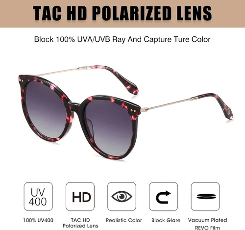 Vista 4 de DUCO Gafas de sol clásicas redondas polarizadas para mujer, gafas de sol retro UV400, DC2340