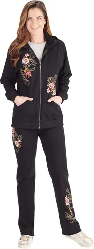 Vista 3 de FLORIANA Sudaderas con capucha y cremallera para mujer, sudaderas bordadas, chaquetas de otoño para mujer