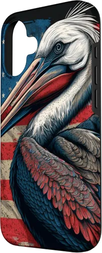 Vista 2 de Funda para iPhone 16 Pelican Bird Patriotic Vintage American Flag Pelícano