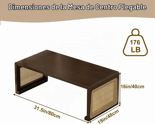 Vista 2 de Mesa auxiliar plegable japonesa, mesa de estar japonesa de piso bajo sin montaje, mesa de centro de madera pequeña para sala de estar, sala de té