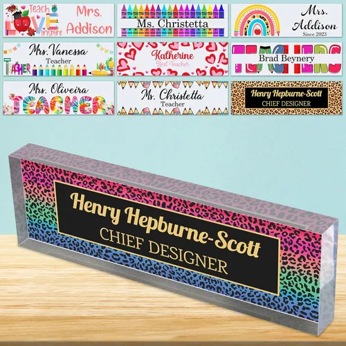 Vista 12 de Placa de nombre de escritorio personalizada para profesores, placa de identificación de bloque de acrílico personalizada para oficina, placa
